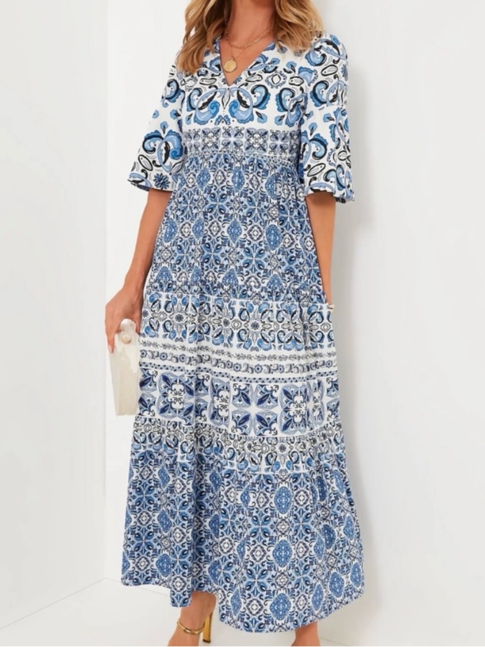 Tuckernuck Ginger Maxi Dress in Majolica  Tile Print Size L - NWT